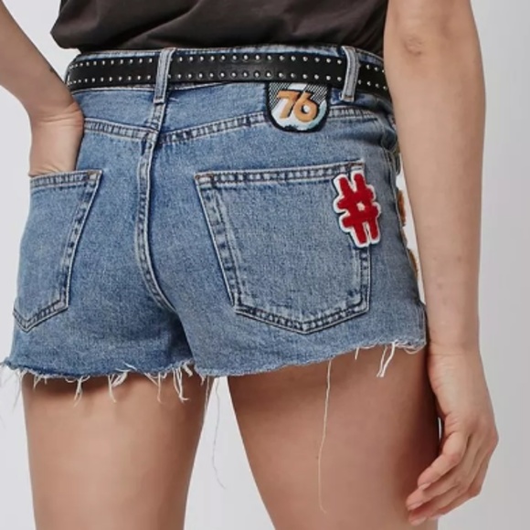 🌈Top Shop Moto Badge  Denim Mom Shorts - Picture 2 of 6